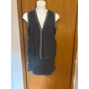 NANNETTE KELLER Women's Gray Waffle Knit Sleeveless Button Vest & Skirt Set M